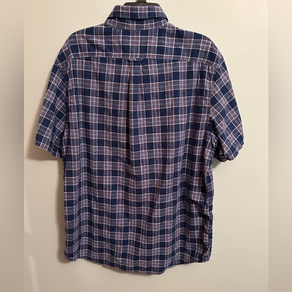 Men’s XL Izod Button Down Dark &Light Blue Plaid Shirt Dress Shirt Front Pocket - Picture 2 of 4